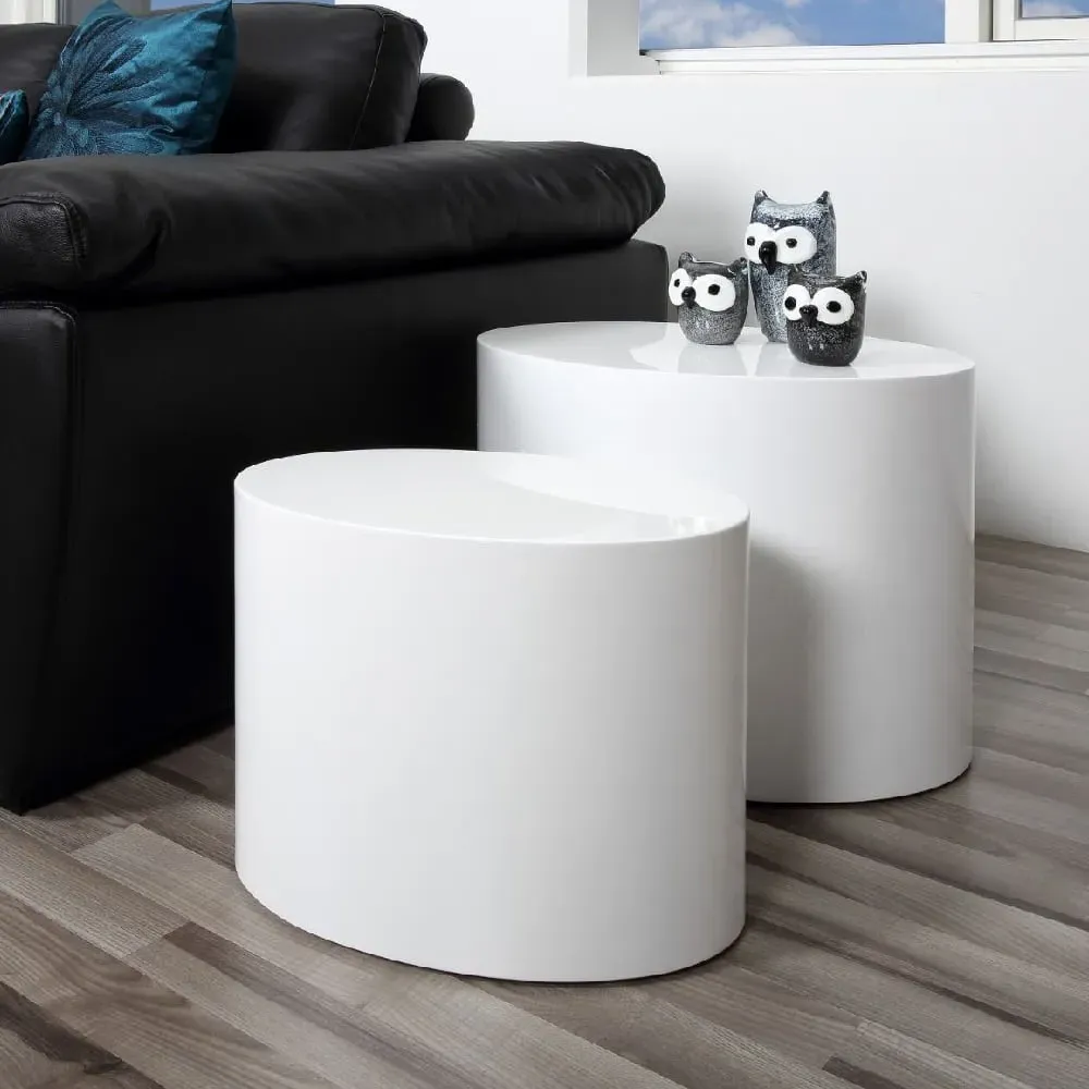 Marion Oval Nesting Coffee Tables - White, Wood