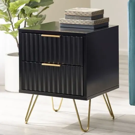 Marius 2-Drawer Lamp Table with Storage - Black, MDF image