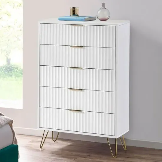 Marius 5-Drawer Chest with Storage - White, MDF