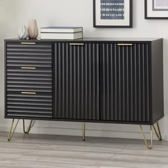Marius Wooden Sideboard with 2 Doors 3 Drawers - Black, MDF