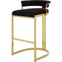 Markeb Bar Stool with Curved Back - Black, Velvet