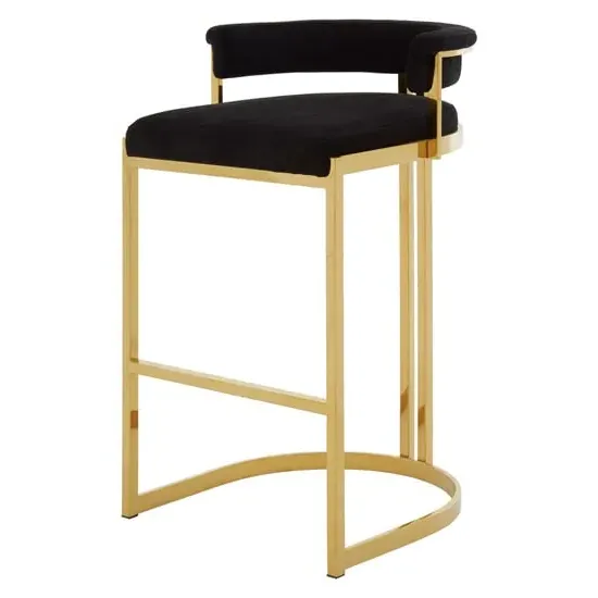 Markeb Bar Stool with Curved Back - Black, Velvet image