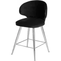 Markeb Bar Stool with Footrest - Black, Velvet