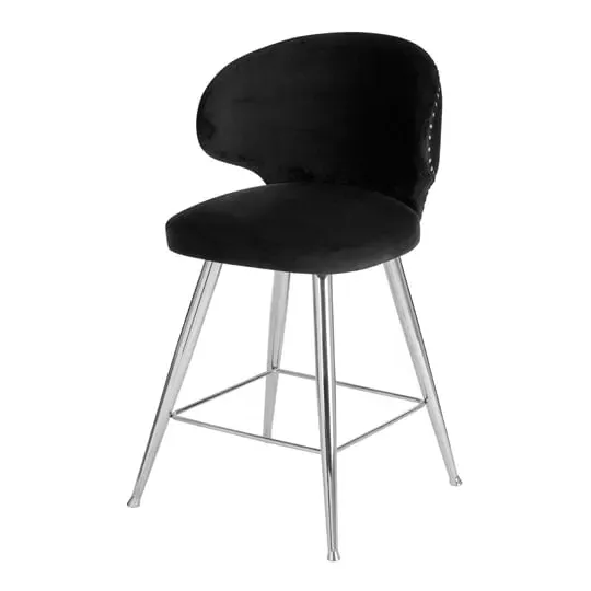 Markeb Bar Stool with Footrest - Black, Velvet