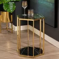 Markeb Hexagonal End Table - Black Marble, Gold Steel
