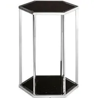 Markeb Hexagonal End Table - Black Marble, Silver Steel