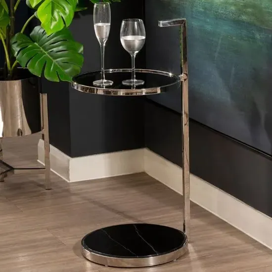 Markeb Round End Table - Black, Marble image