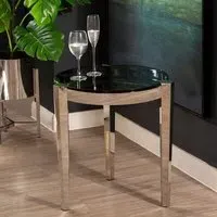 Markeb Round End Table - Smoky Grey, Glass