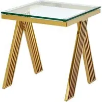 Markeb Square End Table - Clear Glass, Gold Steel