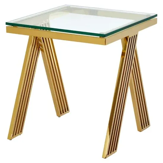 Markeb Square End Table - Clear Glass, Gold Steel