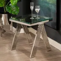 Markeb Square End Table - Clear Glass, Silver Steel