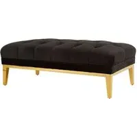 Markeb Upholstered Ottoman with Gold Base - Black, Velvet
