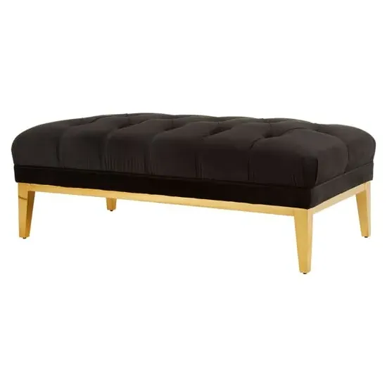 Markeb Upholstered Ottoman with Gold Base - Black, Velvet image