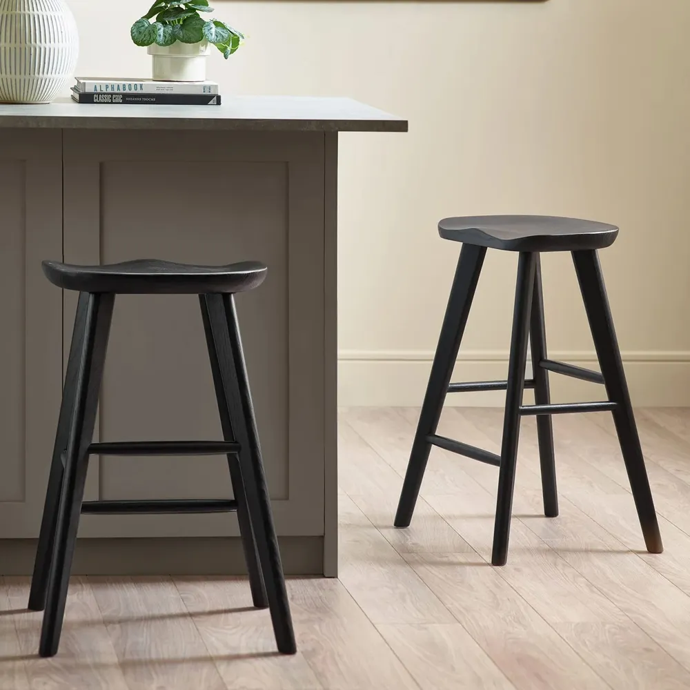 Markham Pair of Bar Stools - Black, Rubberwood product