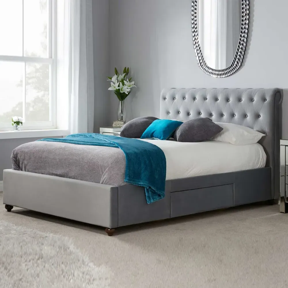 Marlowe King Size Bed Frame with Storage - Grey, Fabric image