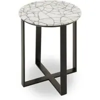 Marmora Side Table with Black Metal Base - White, Marble