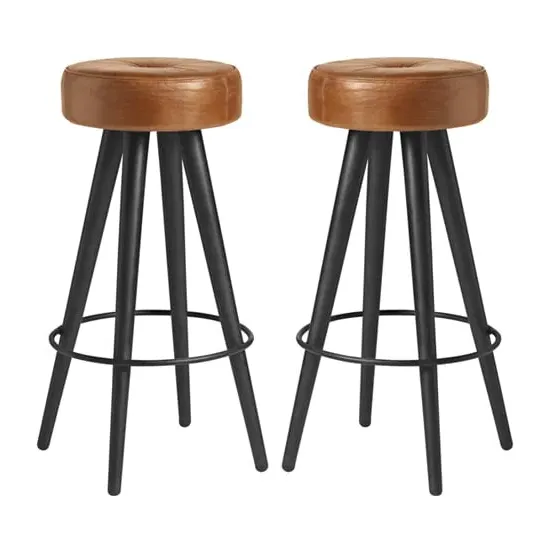 Maror Bar Stools Pair - Bruciato Tan, Genuine Leather image