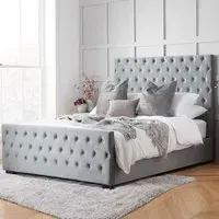 Marquise Double Bed Frame with Button-Tufted Headboard - Grey, Fabric