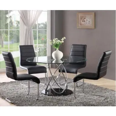 Marseille Round Glass Dining Table with 4 Daryl Chairs - Black image