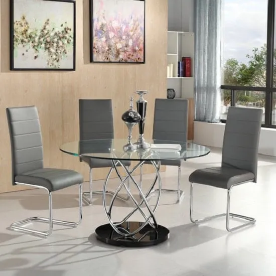Marseille Round Glass Dining Table with 4 Daryl Chairs - Grey