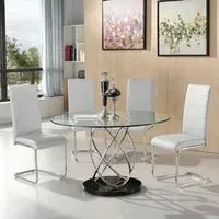 Marseille Round Glass Dining Table with 4 Daryl Chairs - White