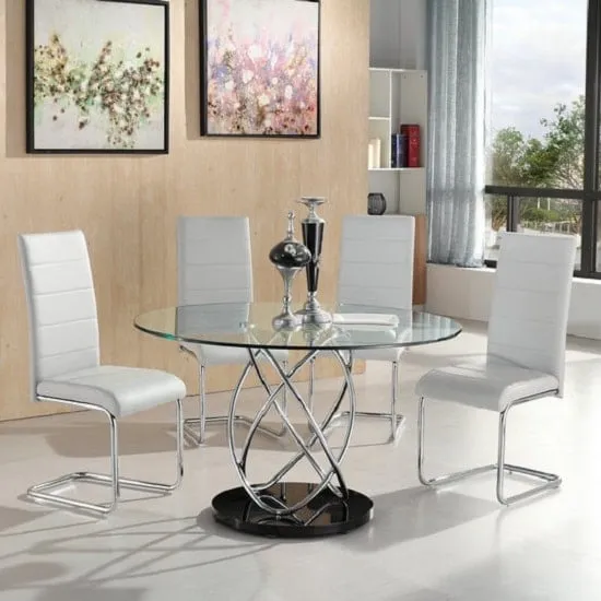 Marseille Round Glass Dining Table with 4 Daryl Chairs - White