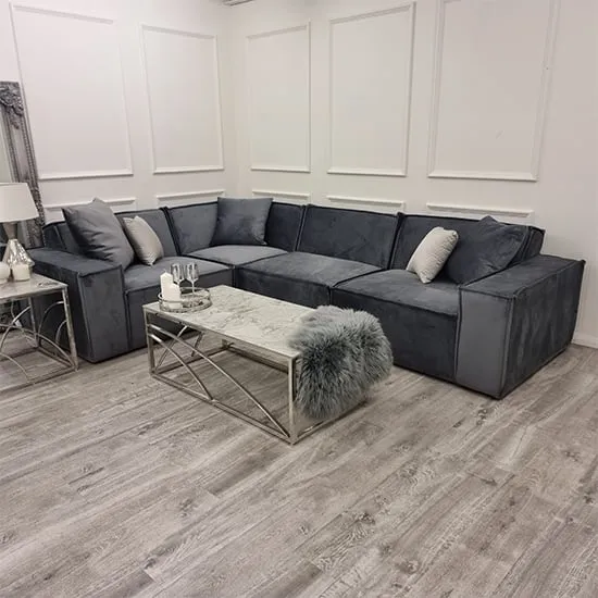 Marsett L-Shaped Corner Sofa - Steel, Velvet product