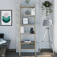 Marsett Wooden Bookcase with Drawer - Oak, Grey