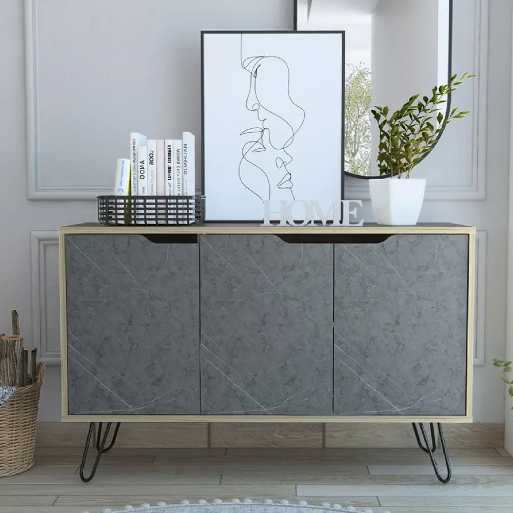 Marsett Wooden Sideboard with 3 Doors - Oak, Grey