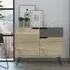 Marsett Wooden Sideboard with 3 Drawers - Oak, Grey