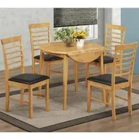 Marsic Round Drop Leaf Dining Set with 4 Chairs - Oak, Wood