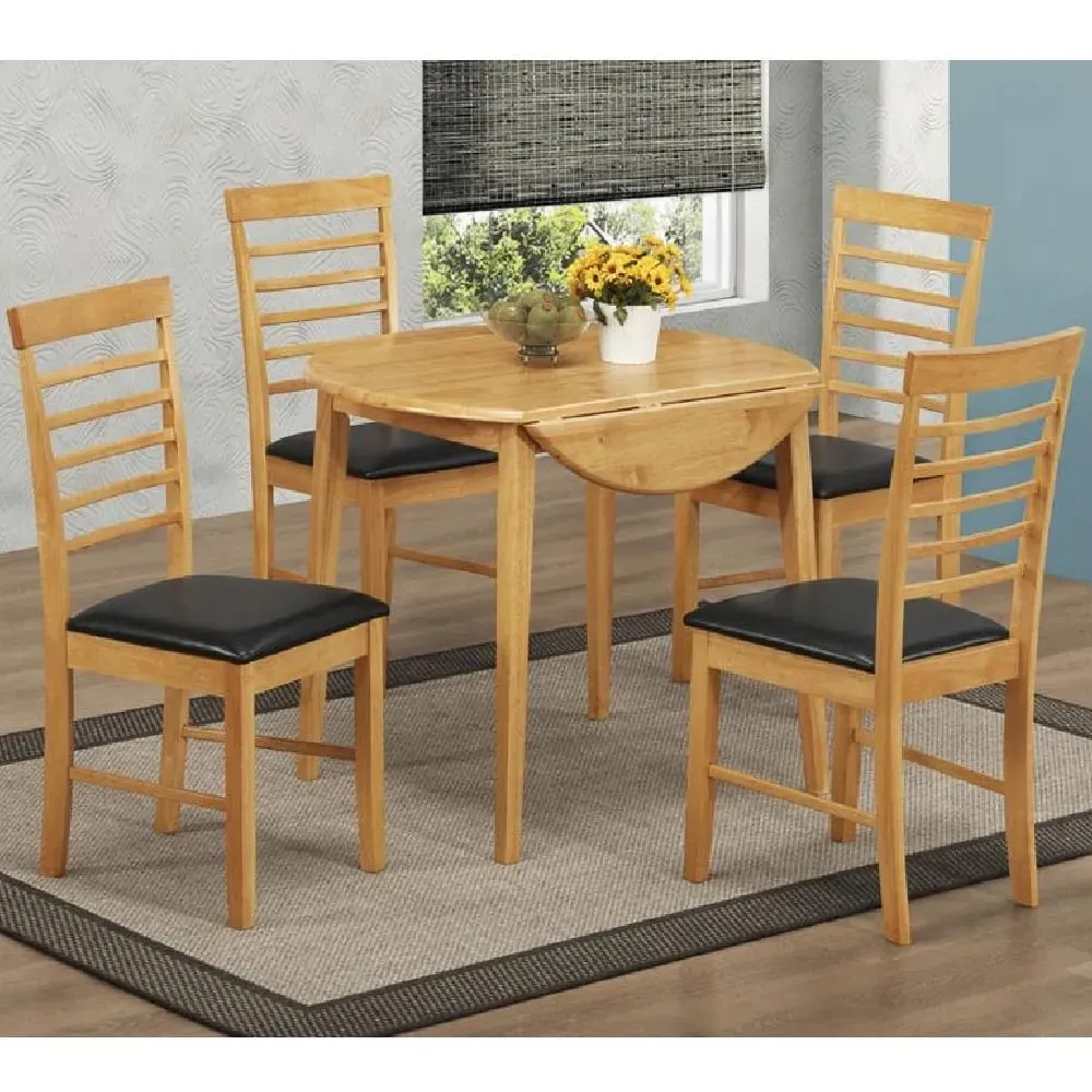 Marsic Round Drop Leaf Dining Set with 4 Chairs - Oak, Wood