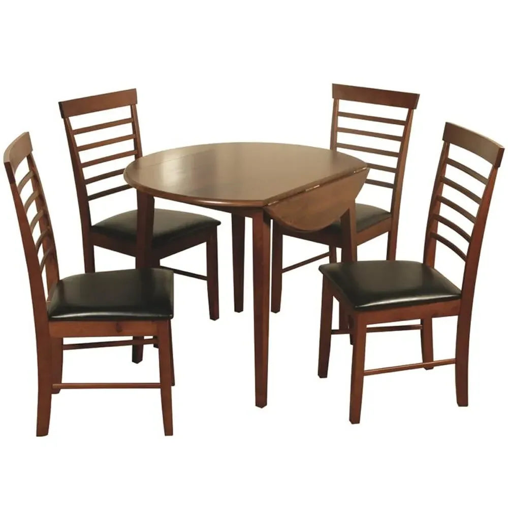 Marsic Round Drop Leaf Dining Table with 4 Chairs - Dark Oak image