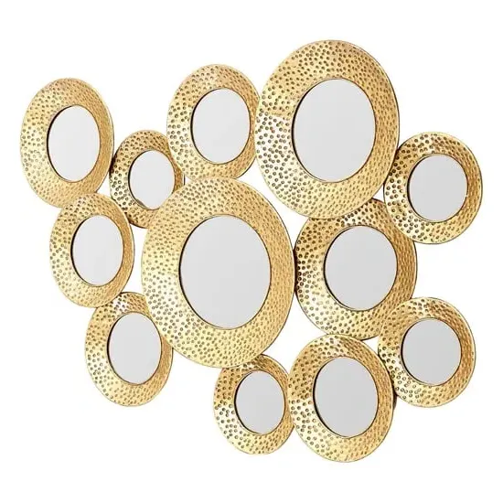 Martico Hammered Multi Circle Wall Mirror - Gold, Metal image