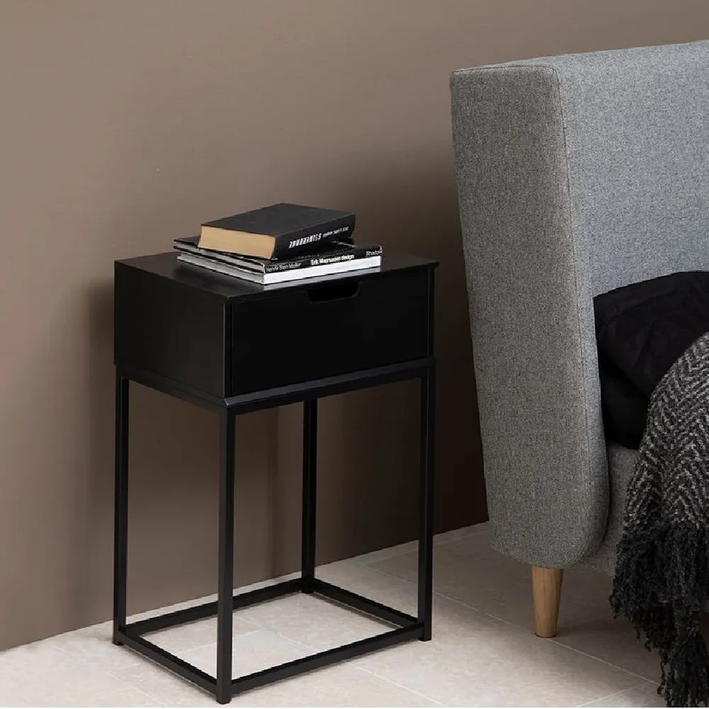 Martin Bedside Cabinet with Drawer - Black, Wood image