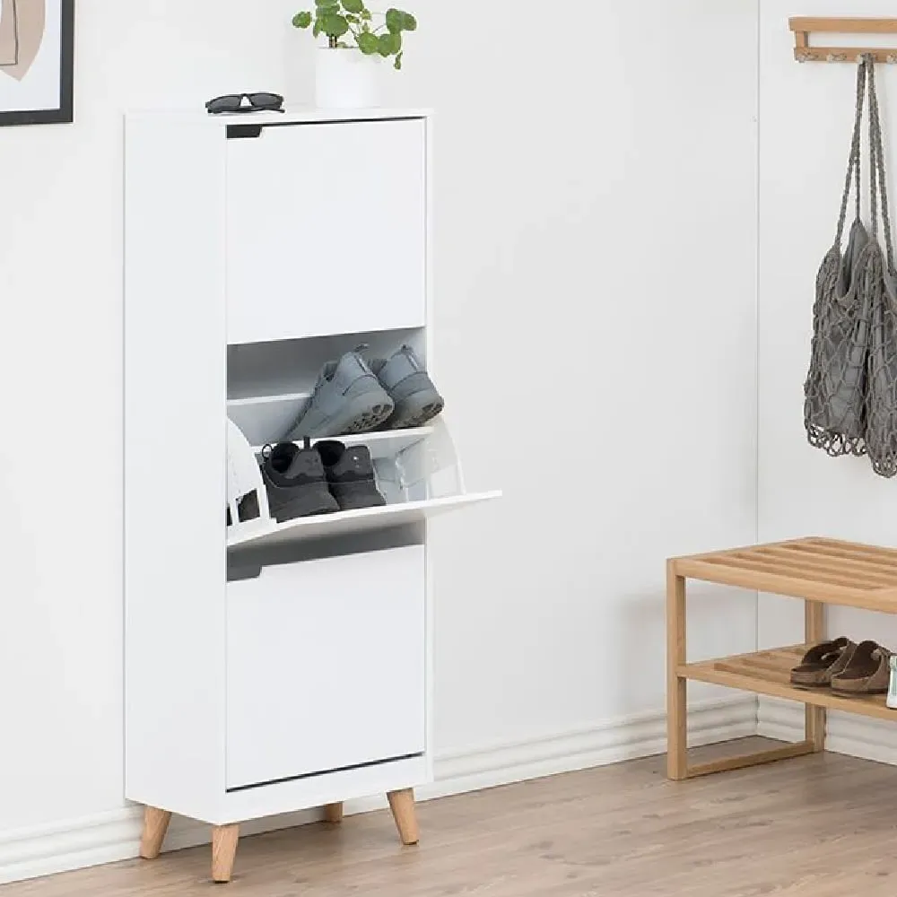 Martin Wooden Shoe Cabinet with 3 Flip Doors - White image