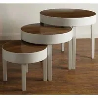 Martos Round Nest of 3 Tables - White, Oak