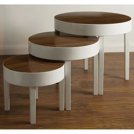 Martos Round Nest of 3 Tables - White, Oak image