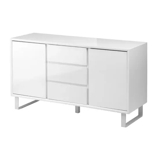 Martos Sideboard with 2 Doors and 3 Drawers - White, High Gloss
