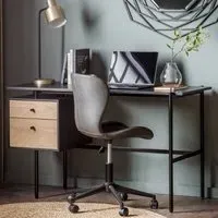 Marvale Laptop Desk with 2 Drawers - Black, Natural Wood