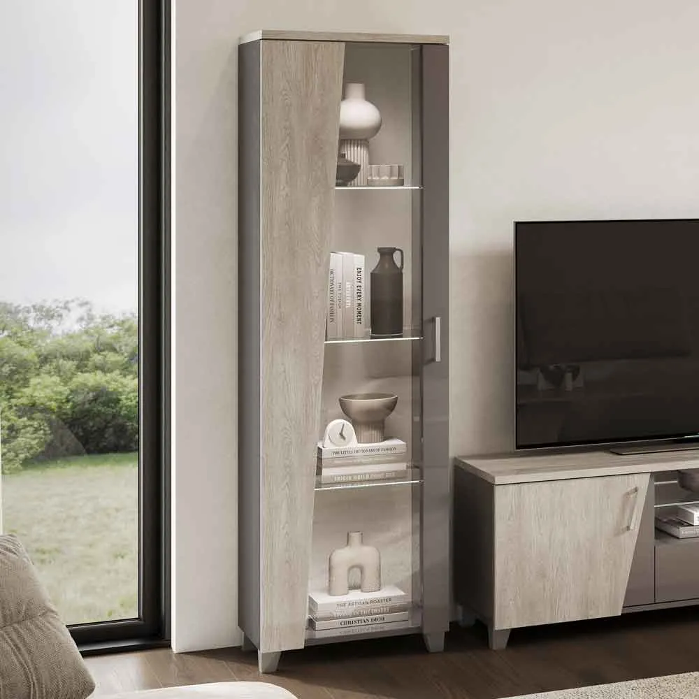 Marvix Display Cabinet with LED Lighting, Left Door - Grey, High Gloss product