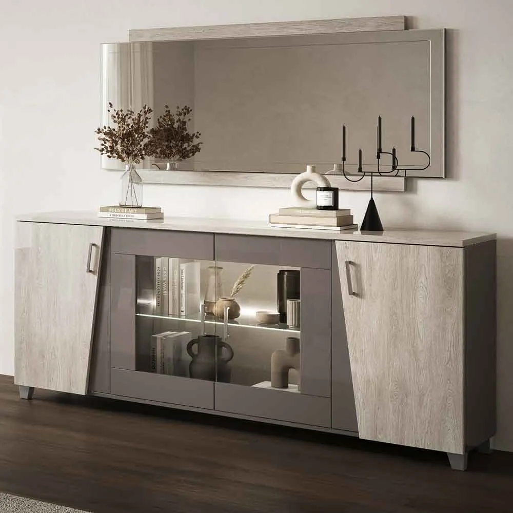 Marvix Large Sideboard with LED Lighting and 4 Doors - Grey, High Gloss product