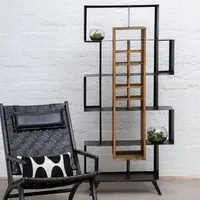 Masoka Shelving Unit with Black Frame - Natural, Pine Wood