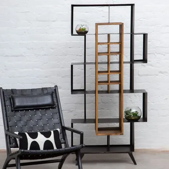 Masoka Shelving Unit with Black Frame - Natural, Pine Wood