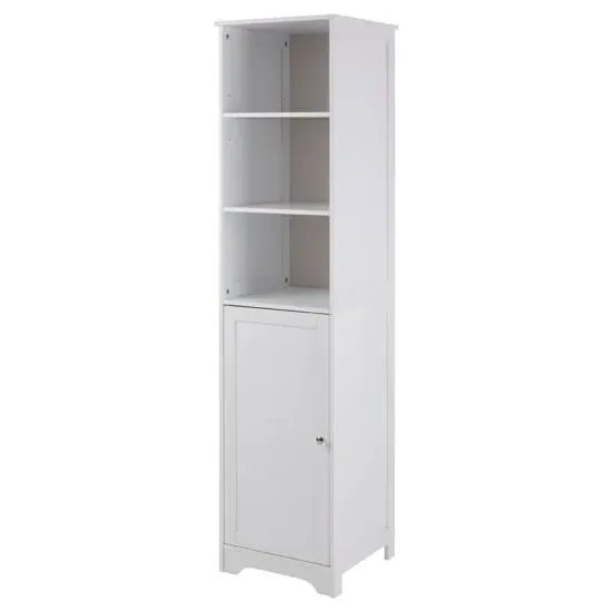 Matar Tall Storage Cabinet with 1 Door - White, Pine Wood image