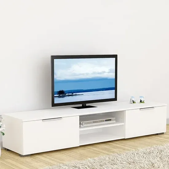 Matcher TV Stand with 2 Doors 2 Shelves - White, High Gloss