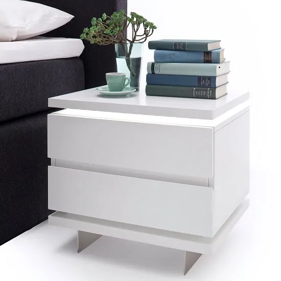 Matis Bedside Cabinet with LED - White Gloss image