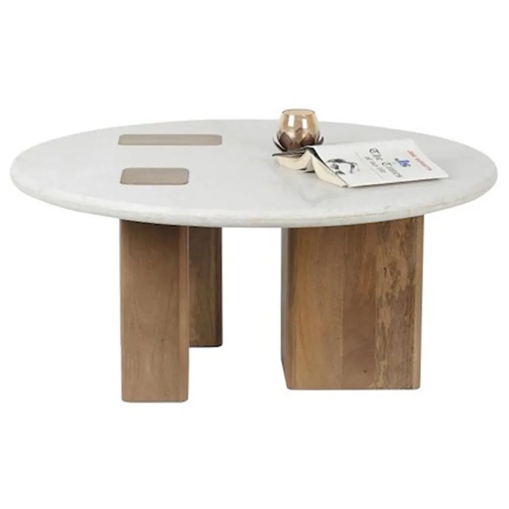 Mavon Round Coffee Table - White, Mango Wood product