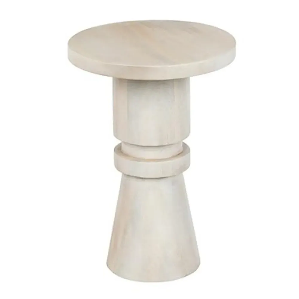 Mavon Round End Table - Grey, White, Mango Wood product