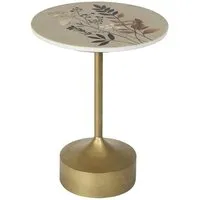 Mavon Round End Table with Gold Iron Base - White, Marble alternate view